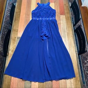 Size 8 Royal Blue Lace Hi-Low Romper Maxi Dress - Lace Chiffon Fancy Occasion